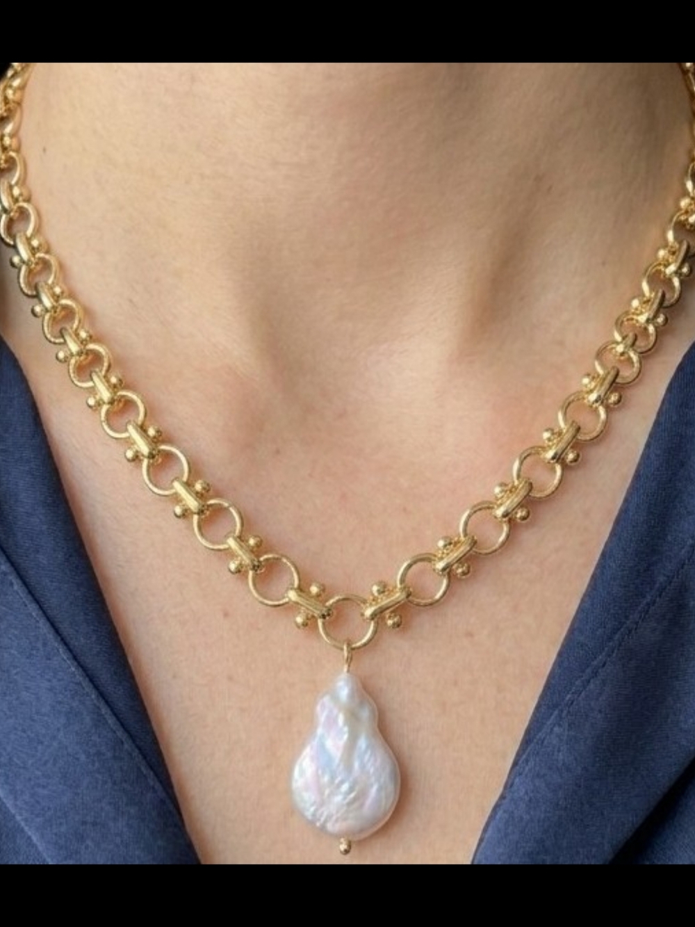 Baroque Pearl Necklace 18K Gold Plated Chain High Luster 16” + 2" Extender - Picture 9 of 9
